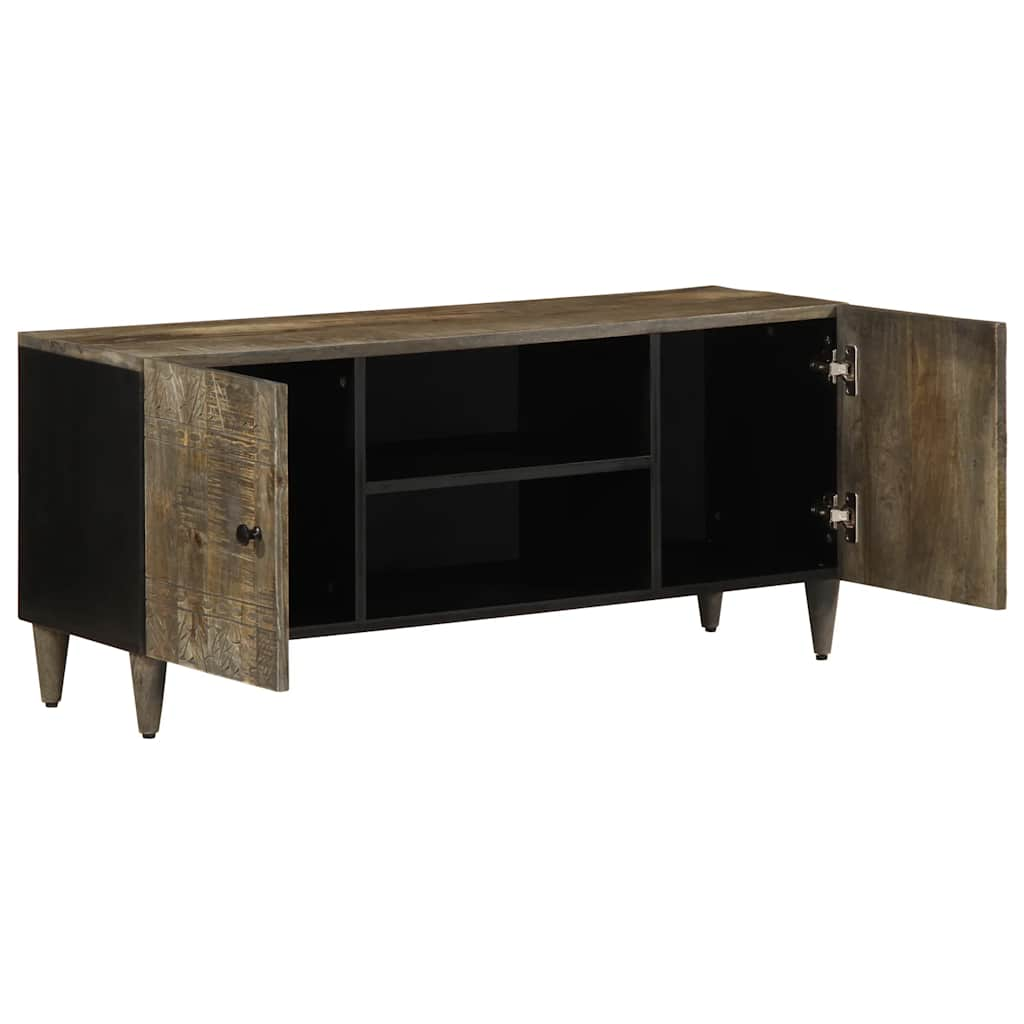 Meuble TV gris clair 105x33,5x46 cm bois massif de manguier