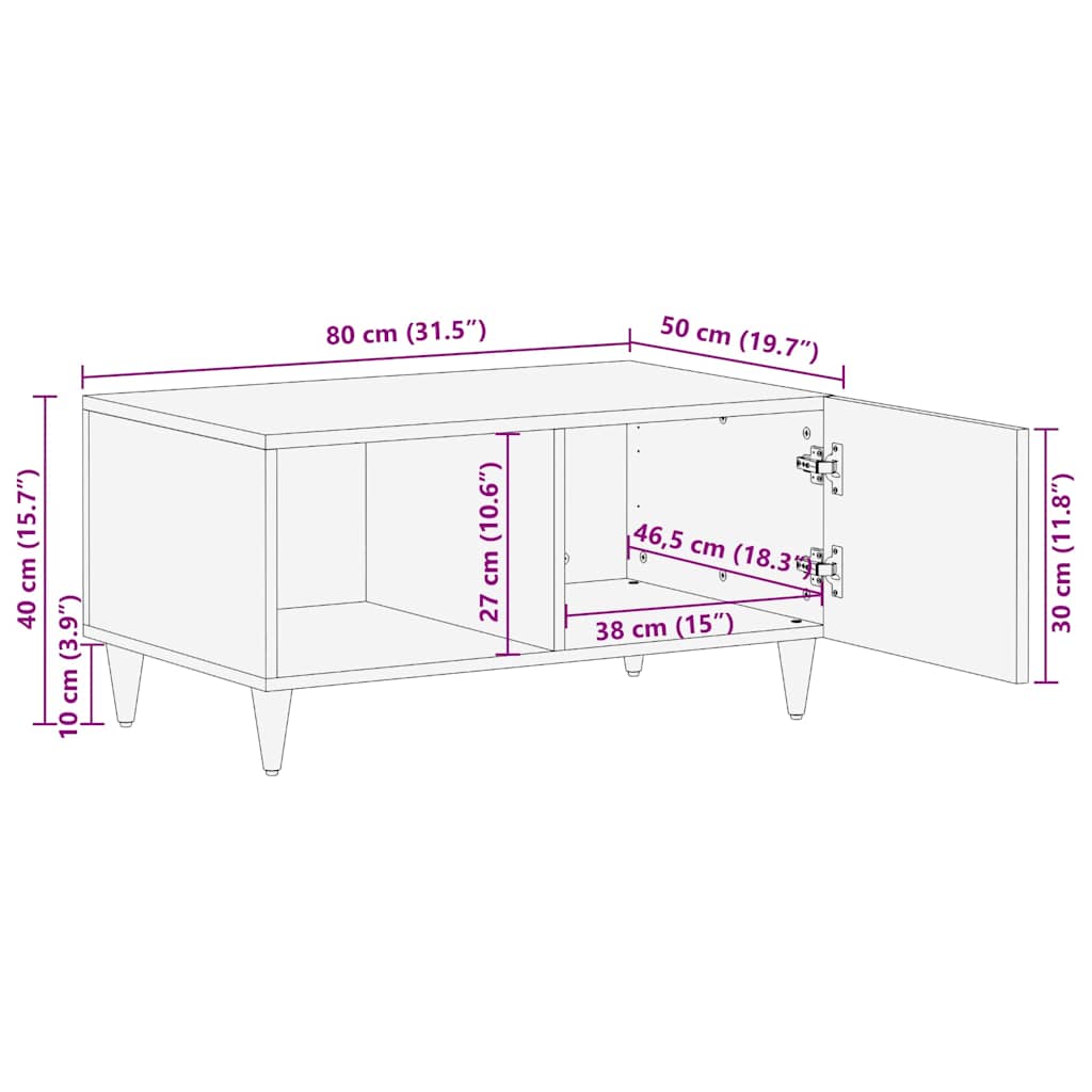 Table basse gris clair 80x50x40 cm bois de manguier massif