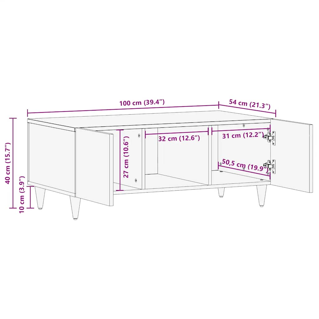 Table basse gris clair 100x54x40 cm bois massif de manguier