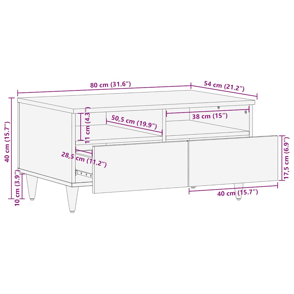 Table basse gris clair 80x54x40 cm bois massif de manguier