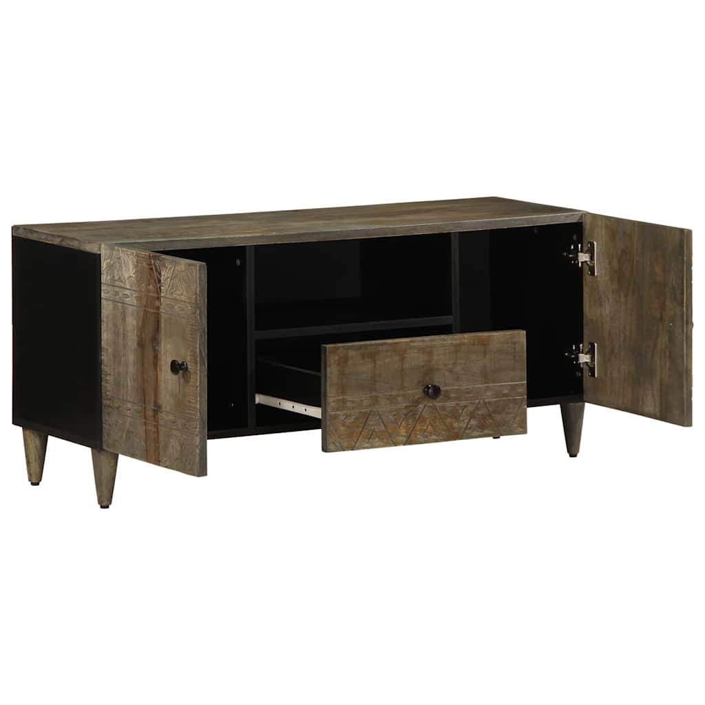 Meuble TV gris clair 105x33,5x46 cm bois massif de manguier