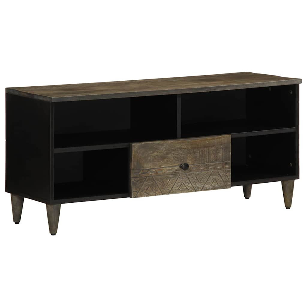 Meuble TV noir 100x33x46 cm bois massif de manguier