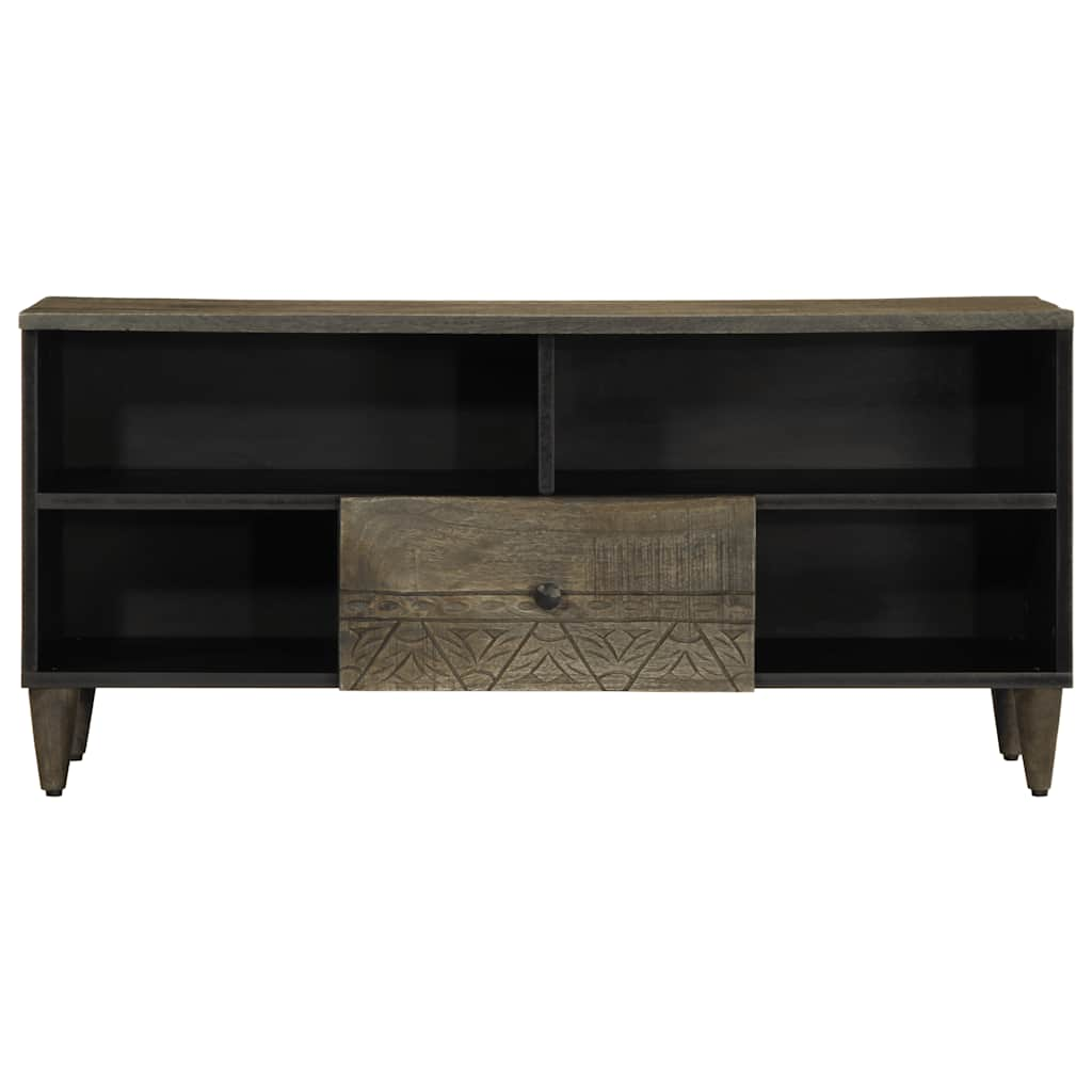 Meuble TV noir 100x33x46 cm bois massif de manguier