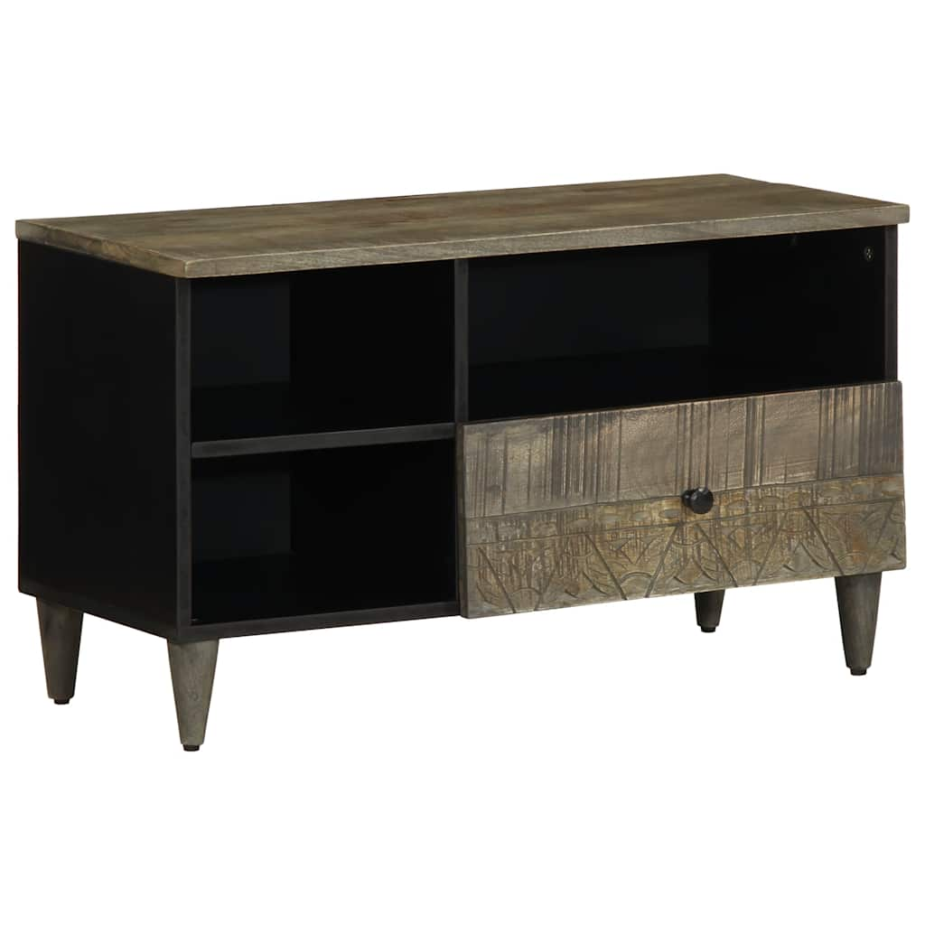 Meuble TV noir 80x33x46 cm bois massif de manguier