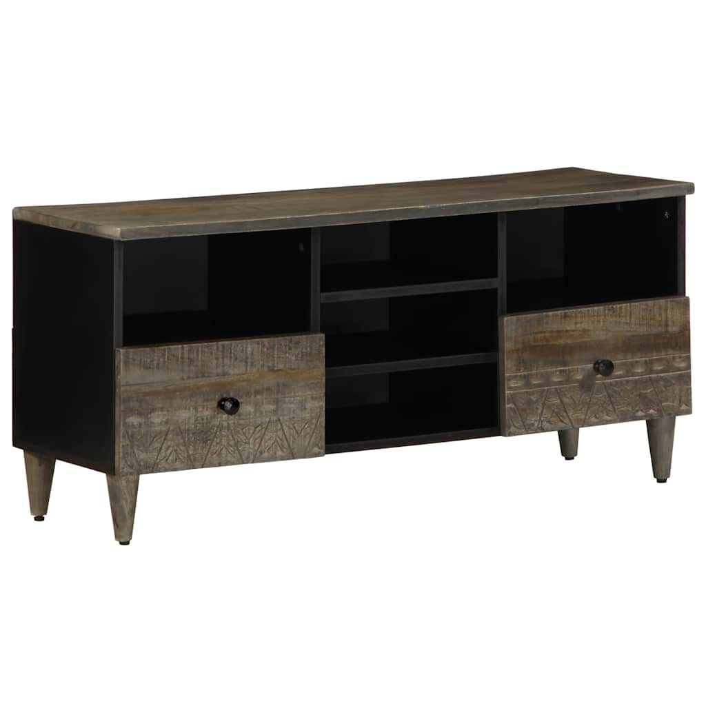 Meuble TV noir 100x33x46 cm bois massif de manguier