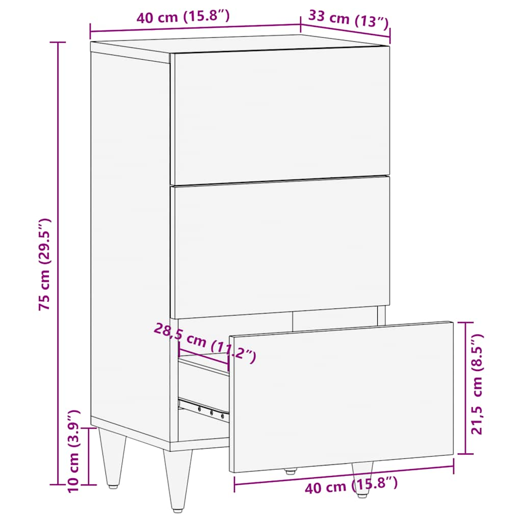 Buffet 40x33x75 cm bois massif de manguier