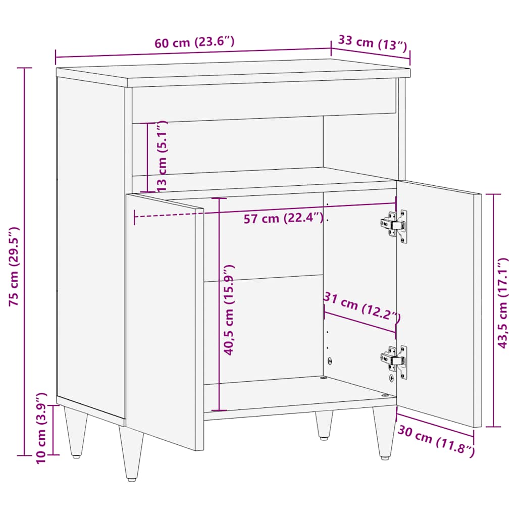 Buffet 60x33x75 cm Bois massif de manguier