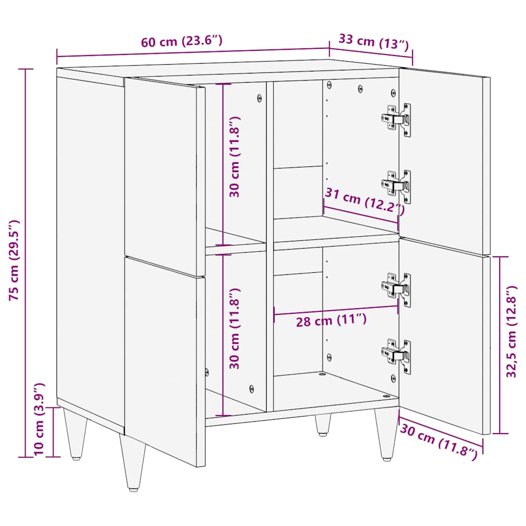 Buffet 60x33x75 cm Bois massif de manguier