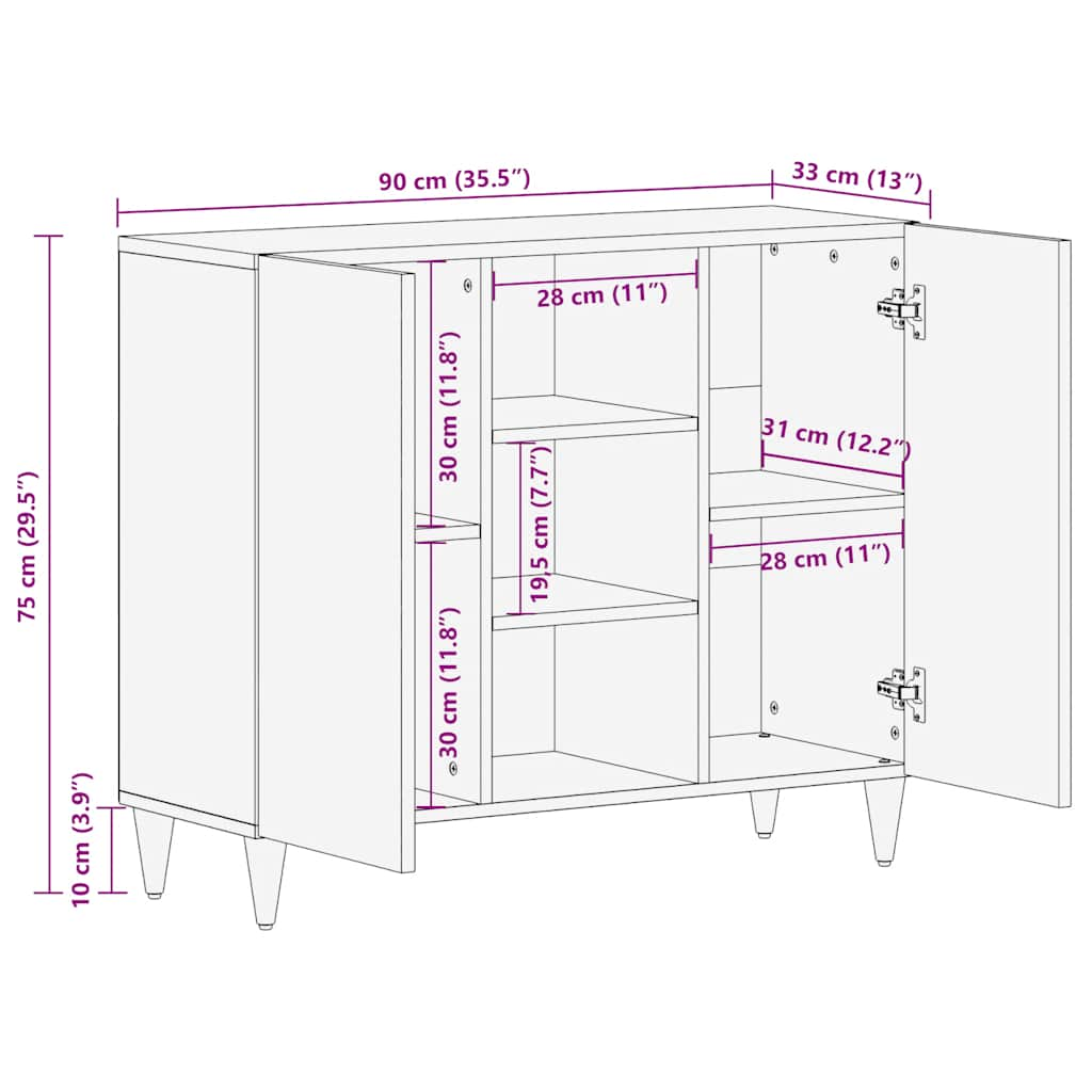 Buffet 90x33x75 cm bois massif de manguier