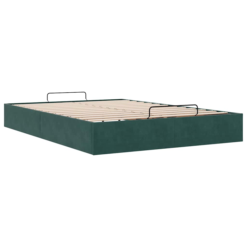 Cadre de lit ottoman sans matelas vert foncé 140x190 cm velours