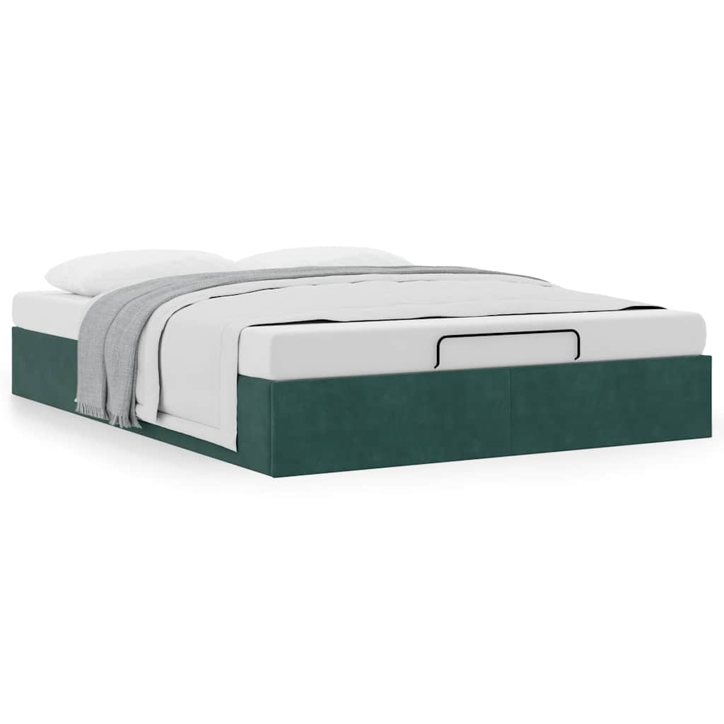 Cadre de lit ottoman sans matelas vert foncé 140x190 cm velours