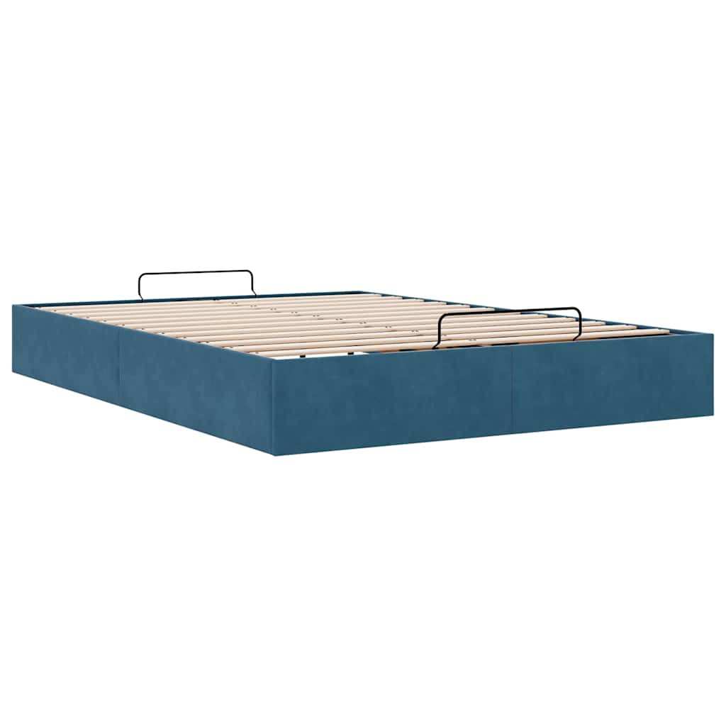 Cadre de lit ottoman sans matelas bleu foncé 140x190 cm velours