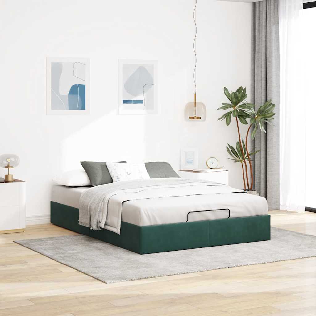 Cadre de lit ottoman sans matelas vert foncé 140x200 cm velours