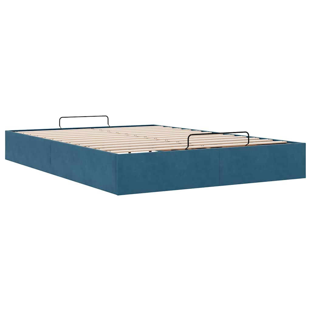 Cadre de lit ottoman sans matelas bleu foncé 140x200 cm velours