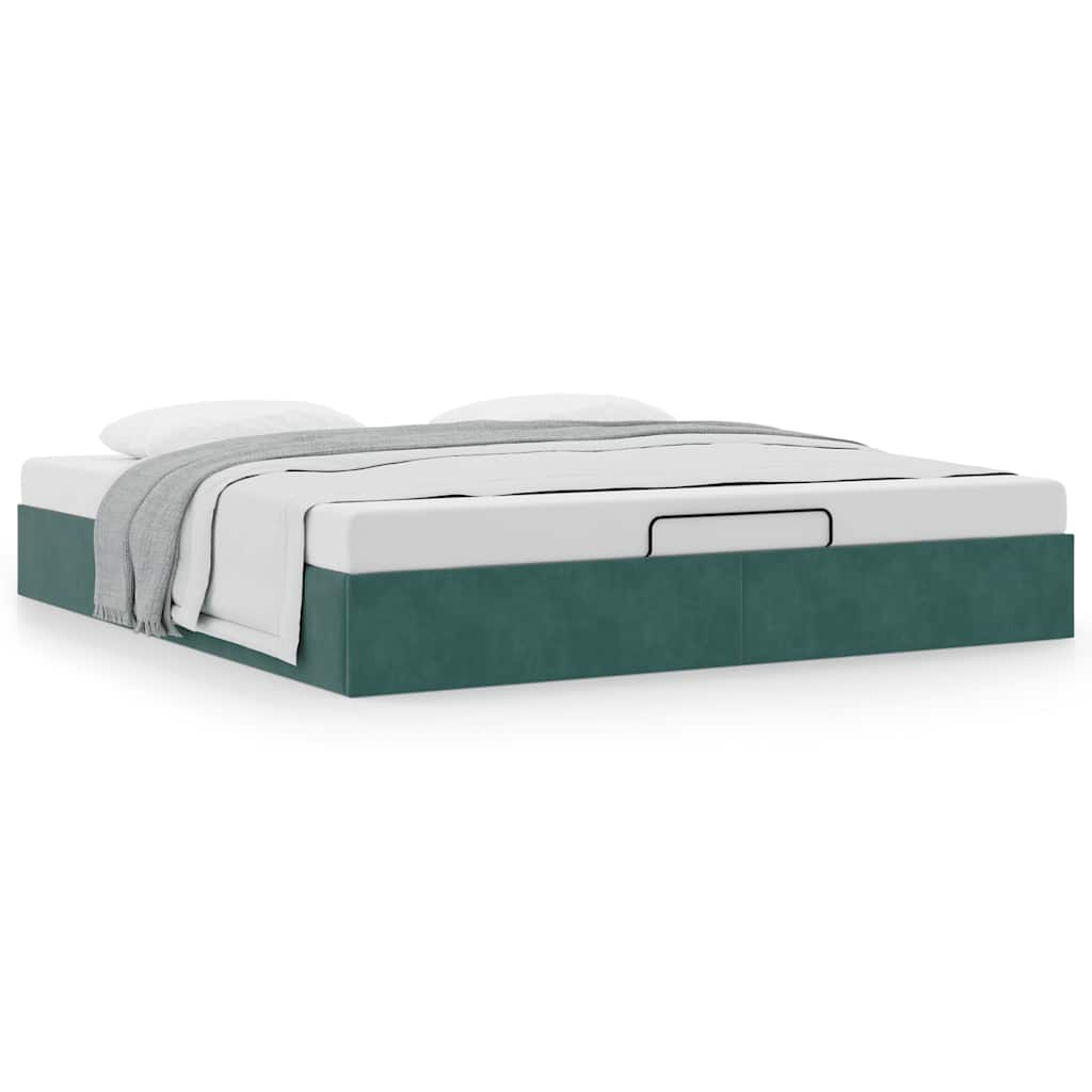 Cadre de lit ottoman sans matelas vert foncé 160x200 cm velours