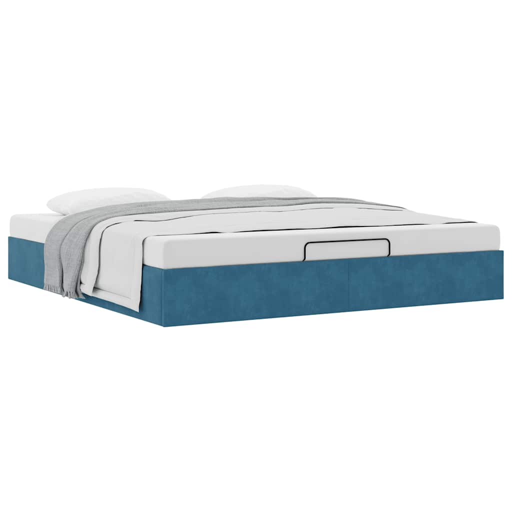 Cadre de lit ottoman sans matelas bleu foncé 160x200 cm velours