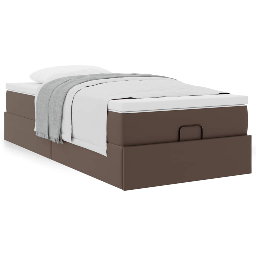 Cadre de lit ottoman avec matelas marron 100x200 cm similicuir