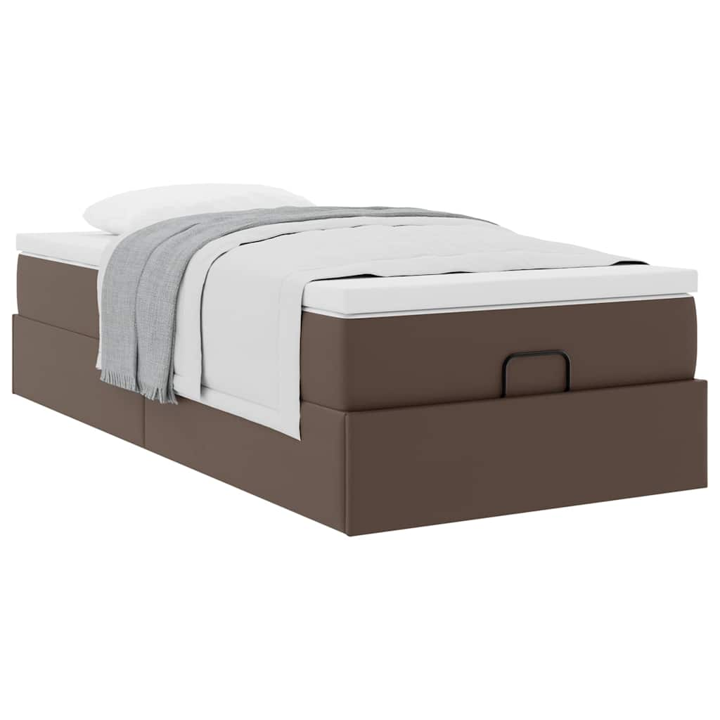 Cadre de lit ottoman avec matelas marron 100x200 cm similicuir