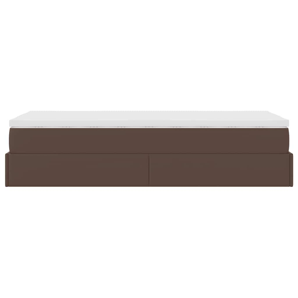 Cadre de lit ottoman avec matelas marron 100x200 cm similicuir