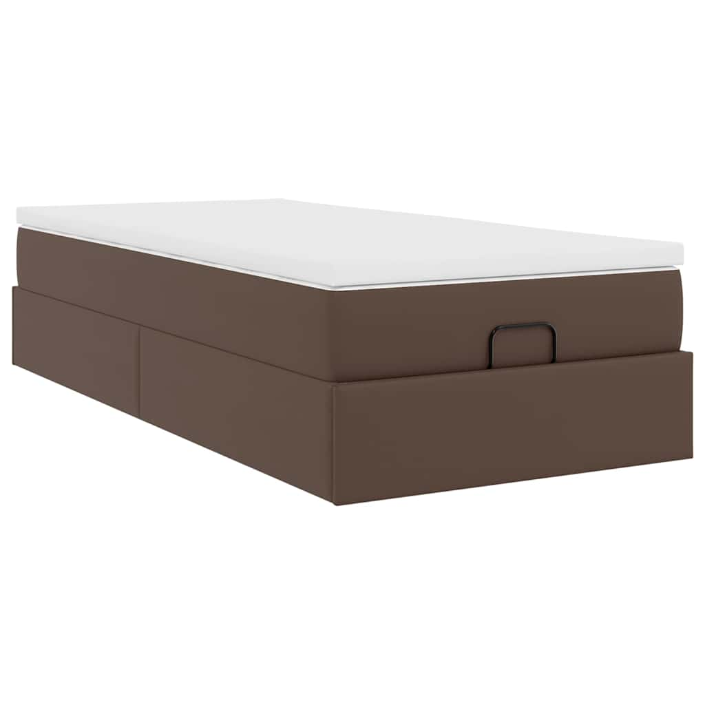 Cadre de lit ottoman avec matelas marron 100x200 cm similicuir