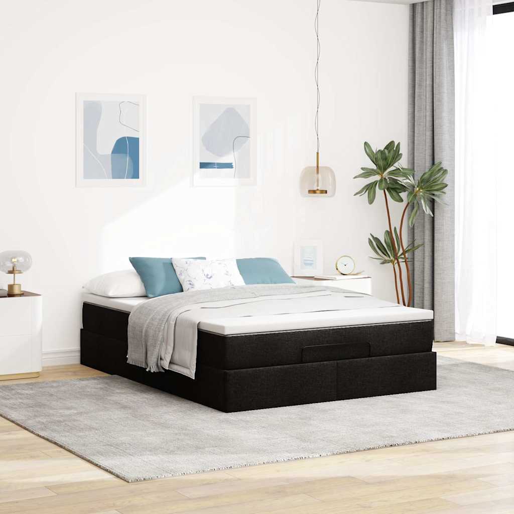 Cadre de lit ottoman avec matelas noir 140x190 cm similicuir