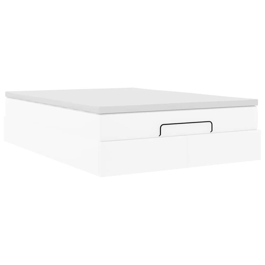 Cadre de lit ottoman avec matelas blanc 140x190 cm similicuir