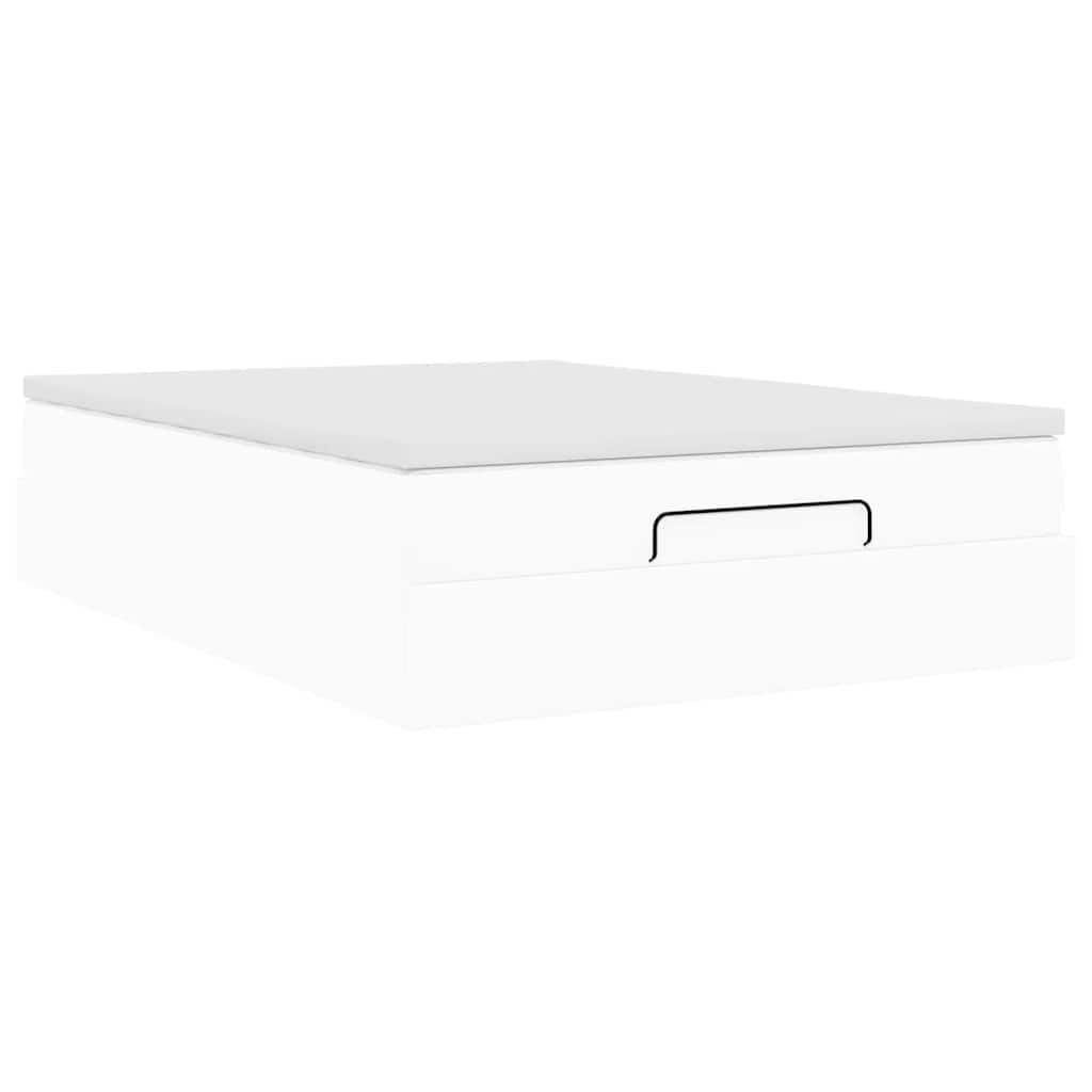 Cadre de lit ottoman avec matelas blanc 140x190 cm similicuir