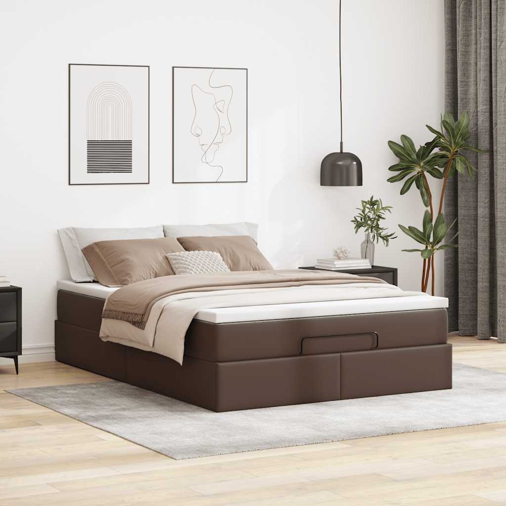 Cadre de lit ottoman avec matelas marron 140x190 cm similicuir