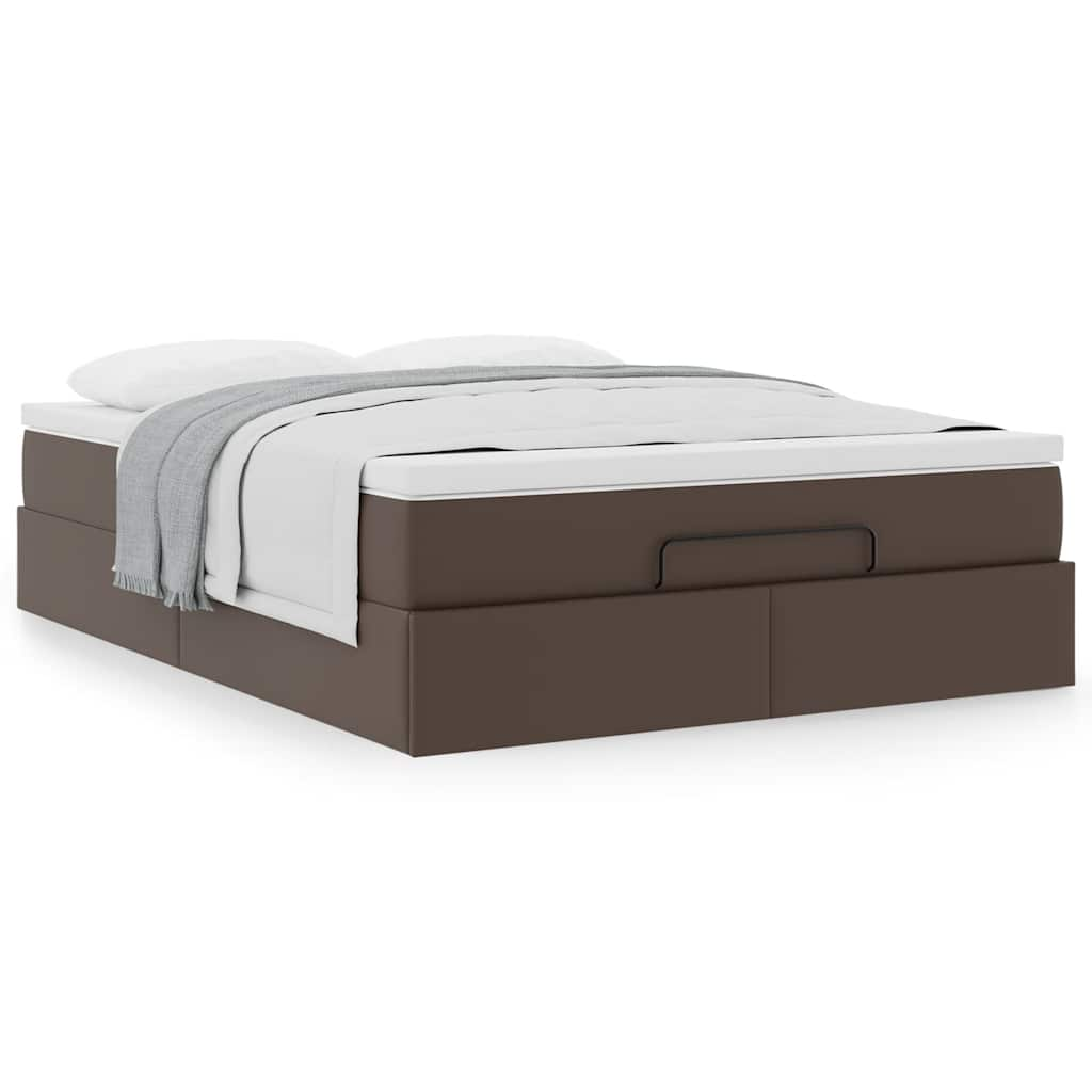 Cadre de lit ottoman avec matelas marron 140x190 cm similicuir