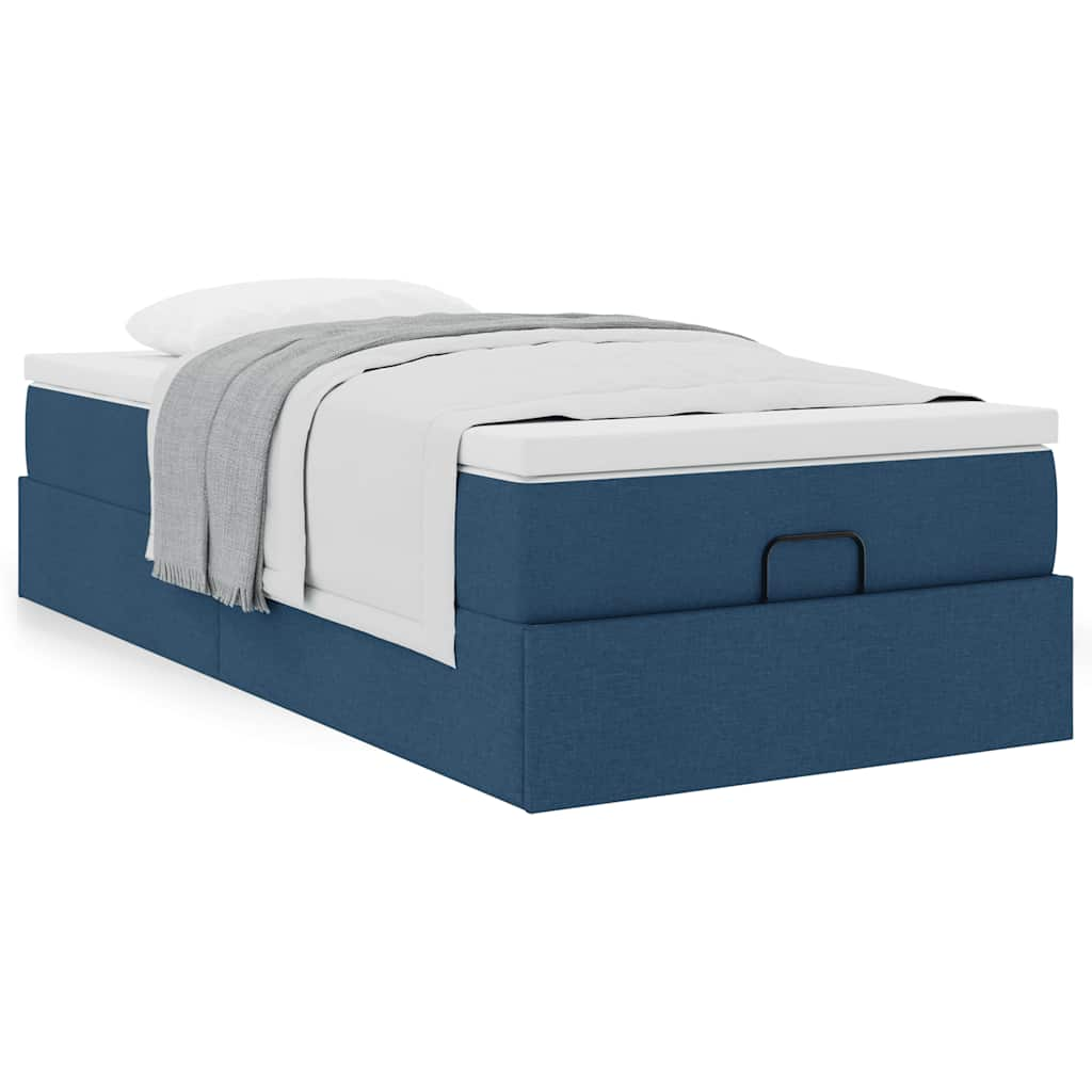 Cadre de lit ottoman avec matelas bleu 80x200 cm tissu