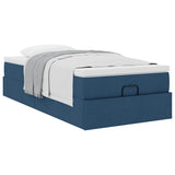 Cadre de lit ottoman avec matelas bleu 80x200 cm tissu