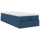 Cadre de lit ottoman avec matelas bleu 80x200 cm tissu