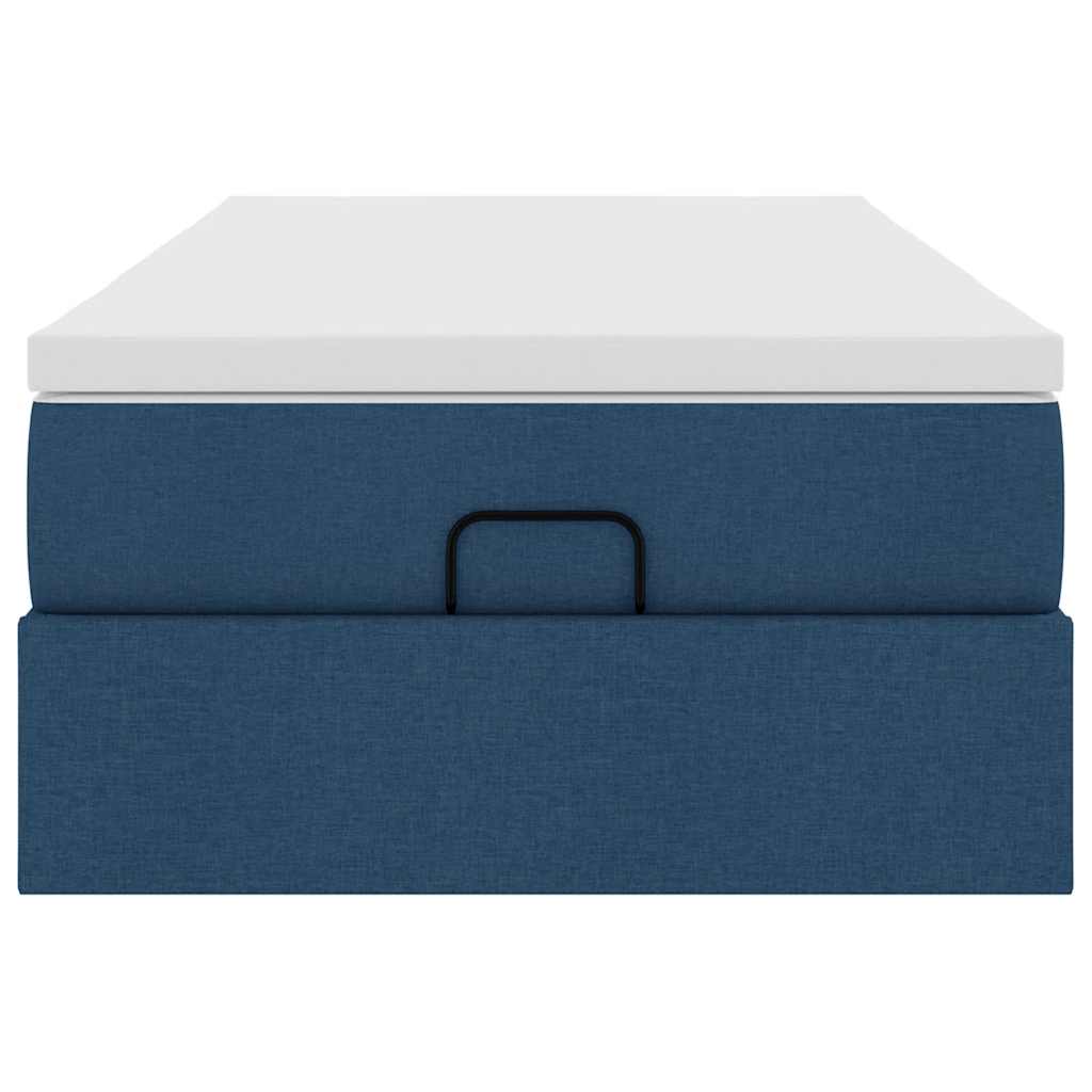 Cadre de lit ottoman avec matelas bleu 80x200 cm tissu