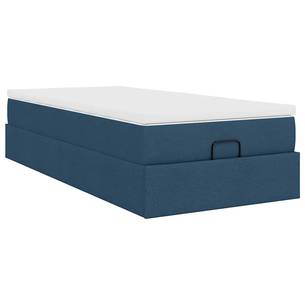 Cadre de lit ottoman avec matelas bleu 80x200 cm tissu