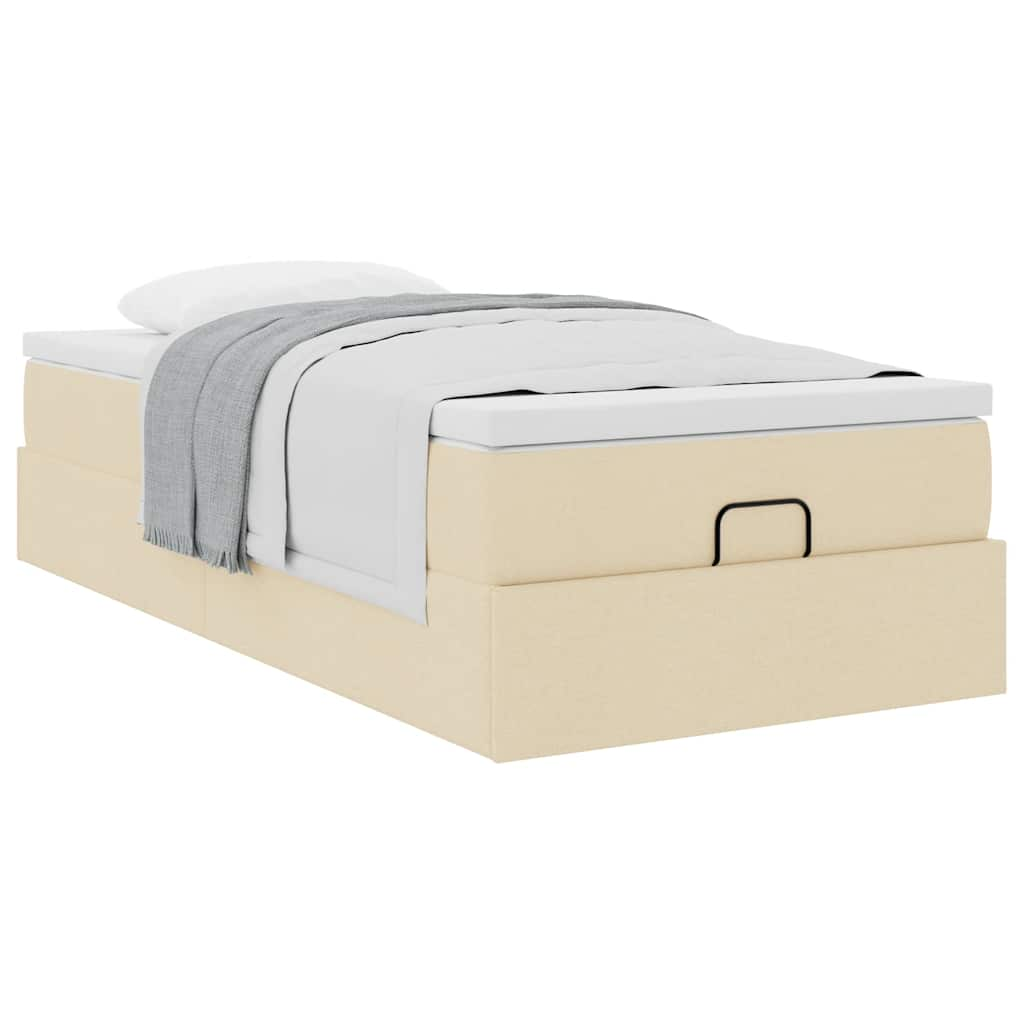 Cadre de lit ottoman avec matelas crème 100x200cm tissu