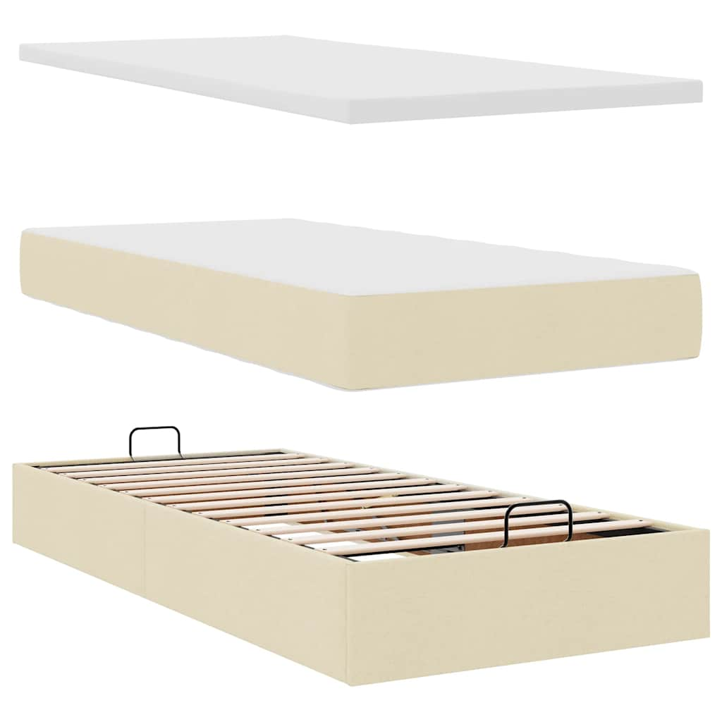 Cadre de lit ottoman avec matelas crème 100x200cm tissu