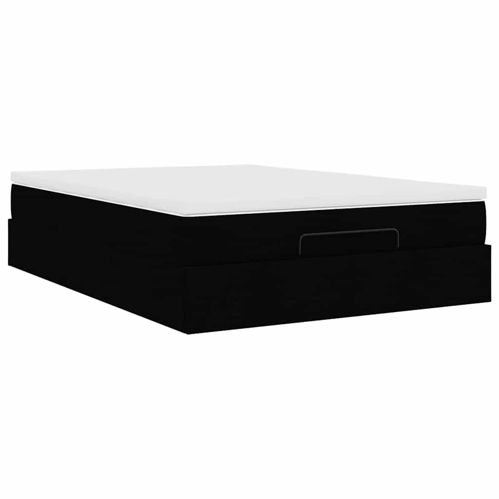 Cadre de lit ottoman avec matelas noir 140x190 cm tissu