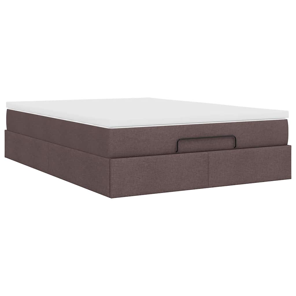 Cadre de lit ottoman avec matelas marron foncé 140x190 cm tissu