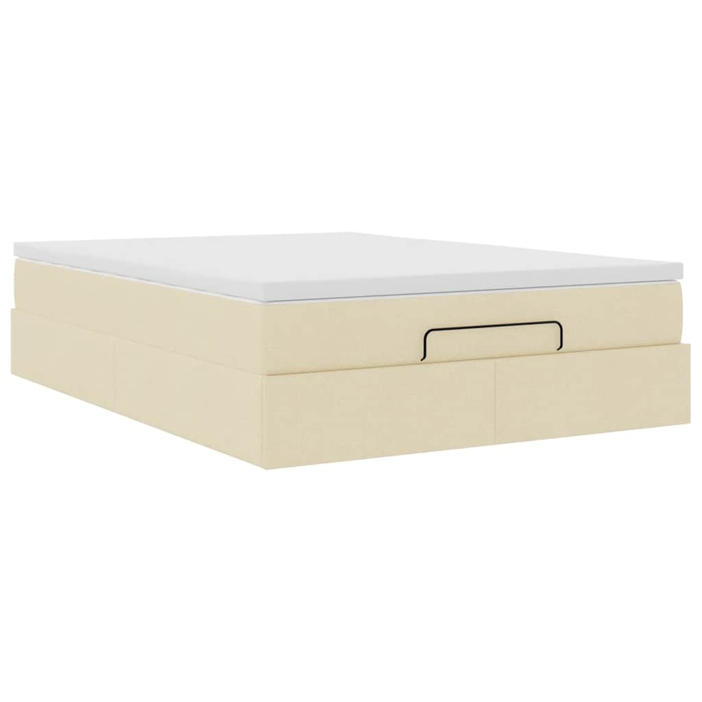 Cadre de lit ottoman avec matelas crème 140x190 cm tissu