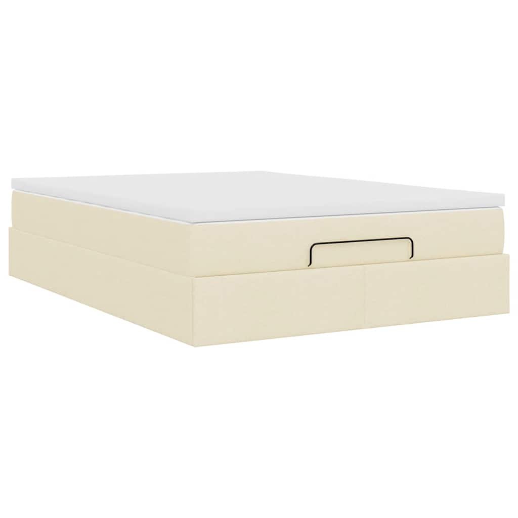 Cadre de lit ottoman avec matelas crème 140x190 cm tissu