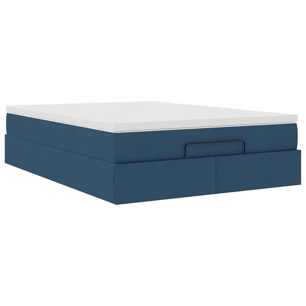 Cadre de lit ottoman avec matelas bleu 140x190 cm tissu