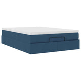 Cadre de lit ottoman avec matelas bleu 140x190 cm tissu