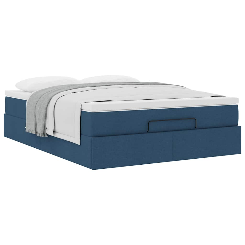 Cadre de lit ottoman avec matelas bleu 140x190 cm tissu