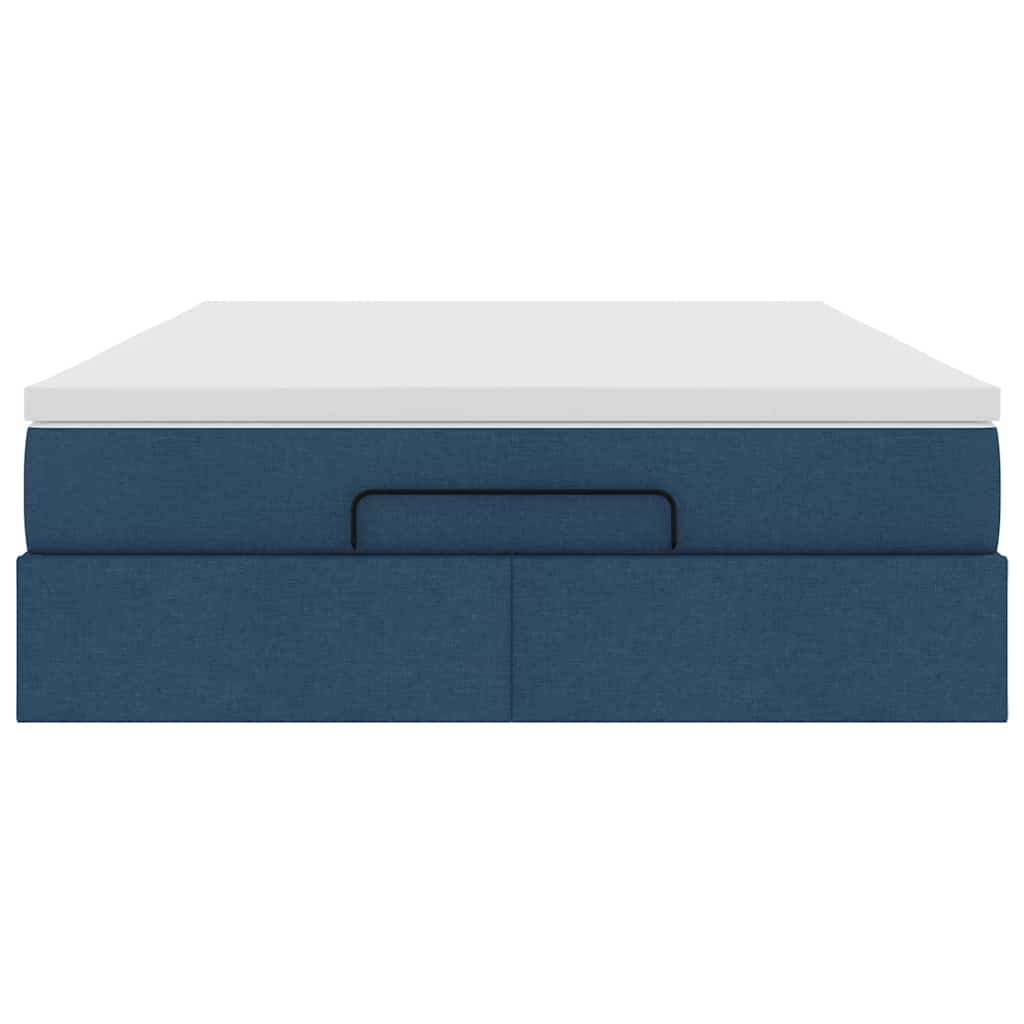 Cadre de lit ottoman avec matelas bleu 140x190 cm tissu