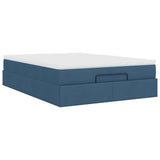 Cadre de lit ottoman avec matelas bleu 140x190 cm tissu