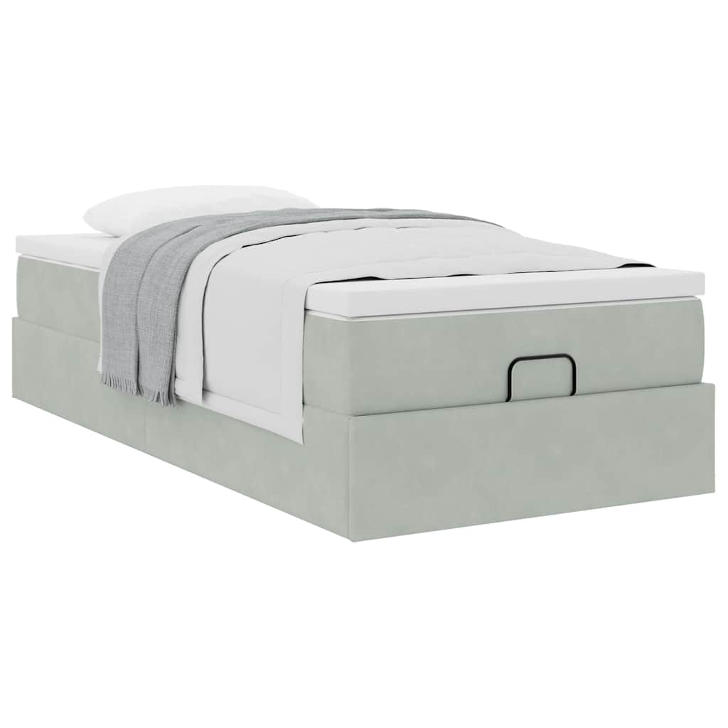 Cadre de lit ottoman et matelas gris clair 100x200 cm velours