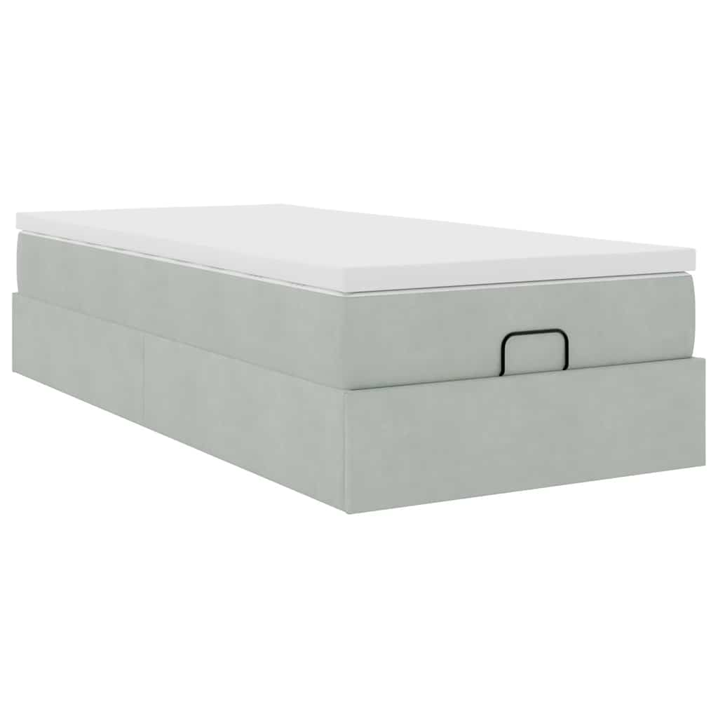 Cadre de lit ottoman et matelas gris clair 100x200 cm velours