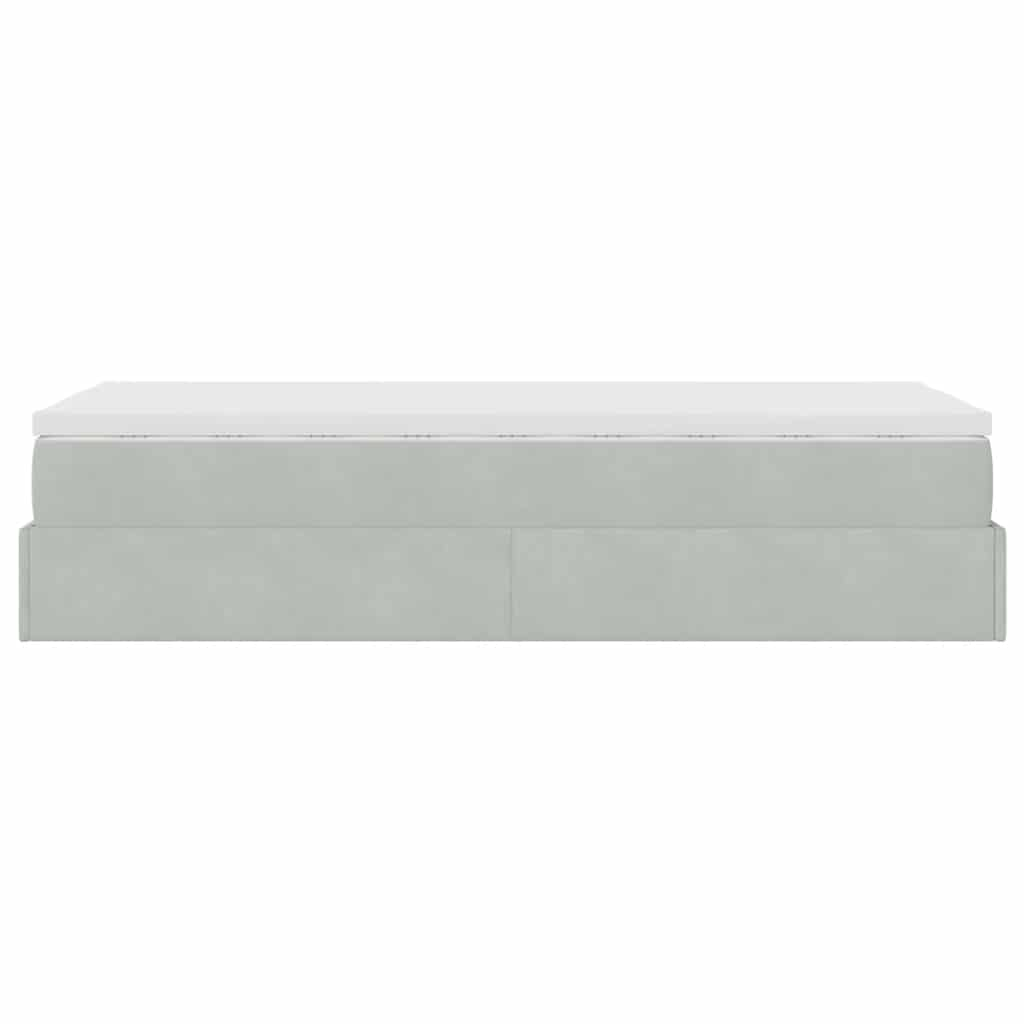 Cadre de lit ottoman et matelas gris clair 100x200 cm velours