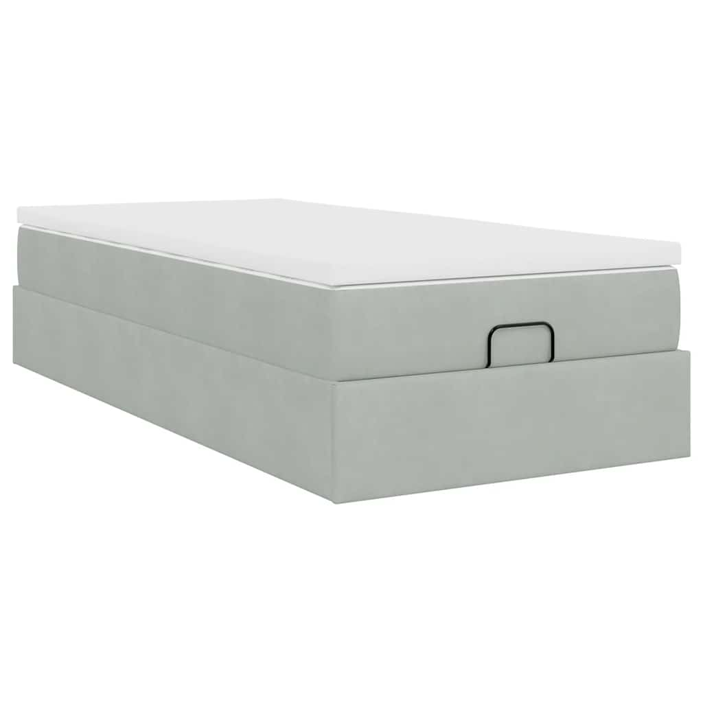 Cadre de lit ottoman et matelas gris clair 100x200 cm velours