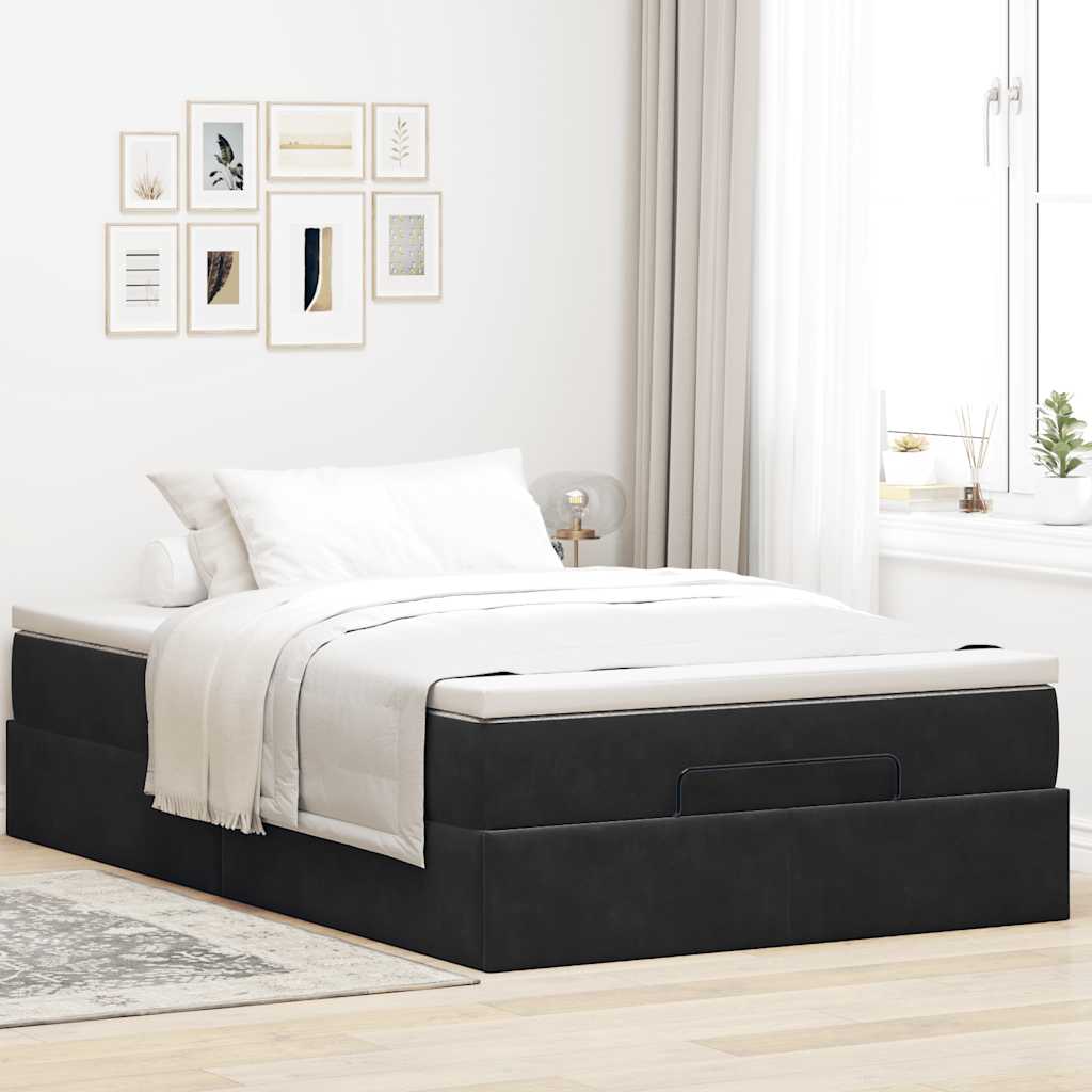 Cadre de lit ottoman avec matelas noir 120x200 cm velours